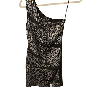 Forever 21 Little Cheetah Patterned One Shoulder Sparkly Dress, Size S/P